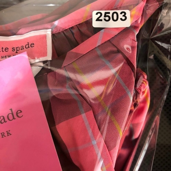 Kate Spade Greenhouse Plaid Top Long Sleeve Pink Red NWT Size Large - Picture 13 of 13